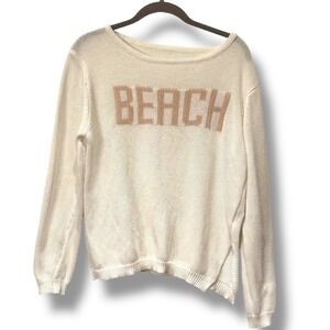 Beach Coastal Knit Sweater Cream and Pink Colorblock Pullover Lightweight S‎